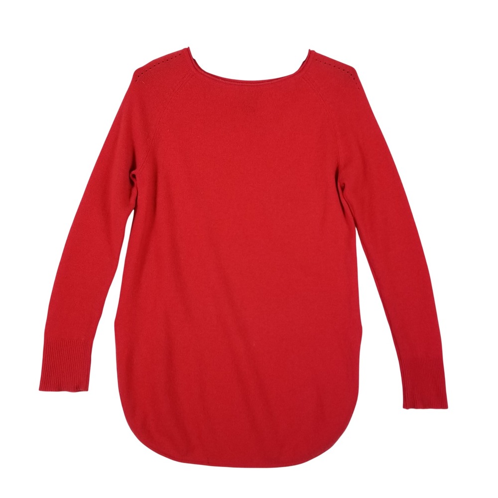 Halogen Sweater Women S Red Wool Cashmere Blend High-Low Hem Pointelle Shoulder